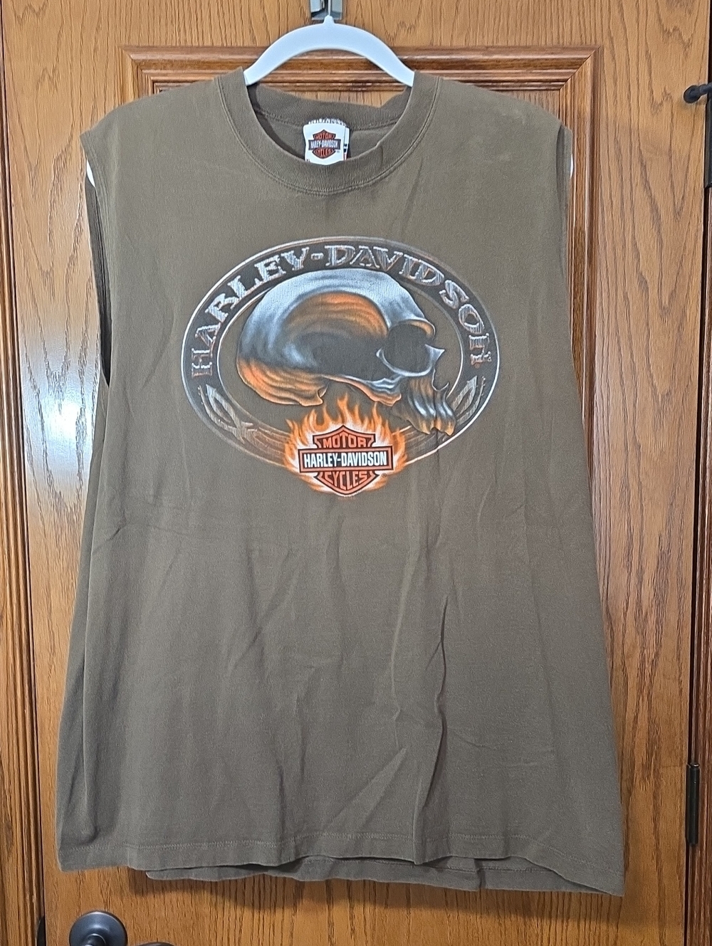 Harley-Davidson Brown Sleeveless Skull & Flame Graphic Tank